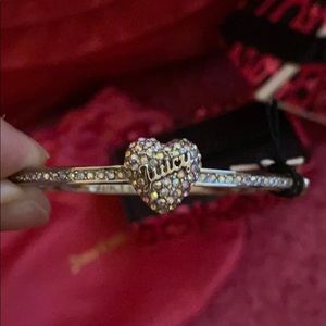 NEW Juicy Couture Silver Pavé Heart hinged bangle